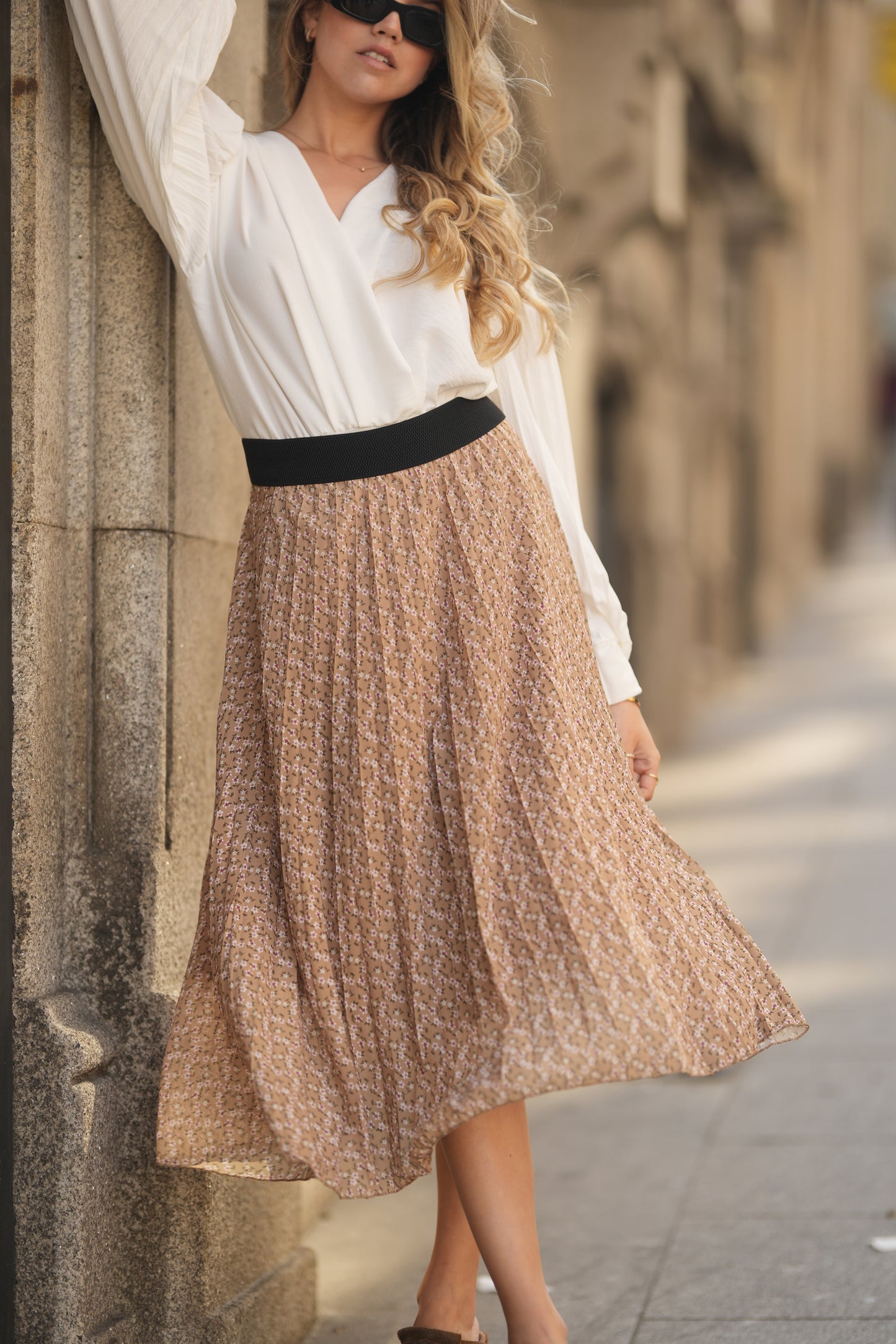 Saia plissada estampado floral
